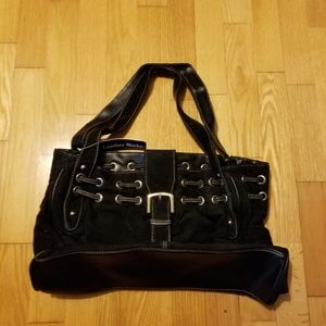 Leather Works Black Stitched Suede Moto Purse